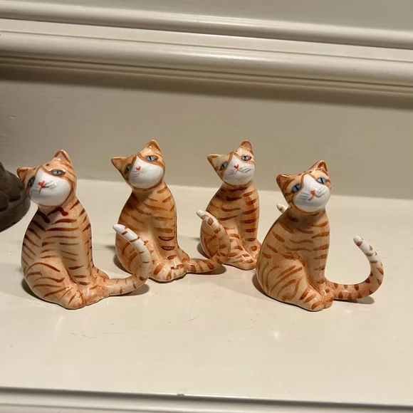 Vintage Bone China Orange Tabby Cat Napkin Rings - Picture 1 of 9